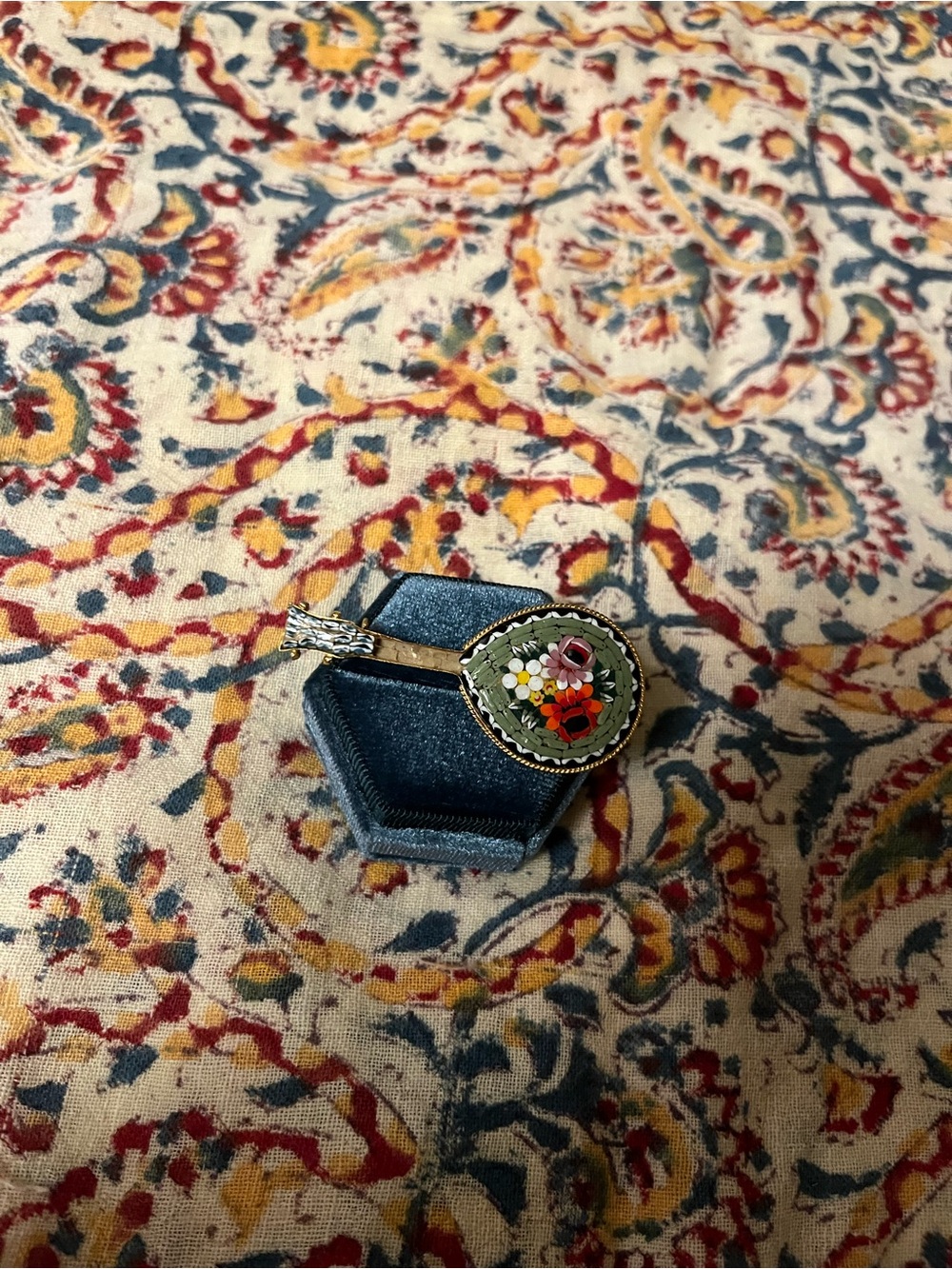 Vintage Italian mosaic Floral Pendant Nm- Green Enamel made in Italy vintage